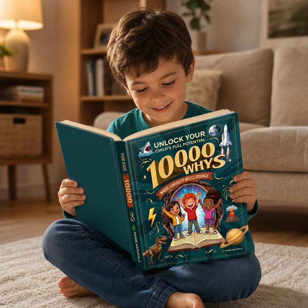Child on the floor with 10,000 Whys